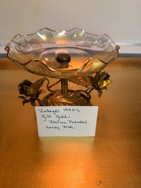 Gilt Gold Decorative Pedestal Candy Dish - Gold